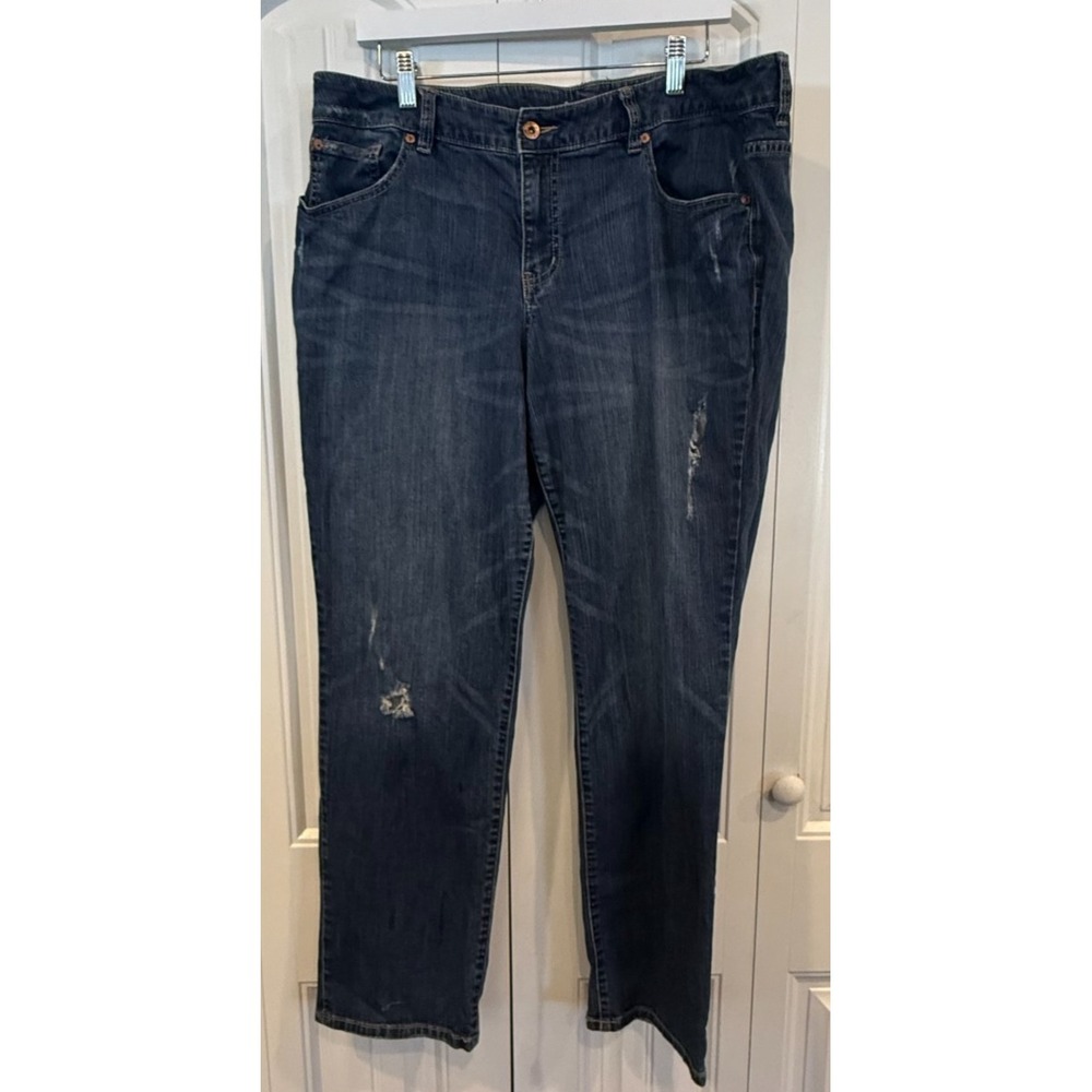 Apt. 9 Women's 16W Straight Leg Jeans Dark Wash Distressed Stretch Denim Mid Ris